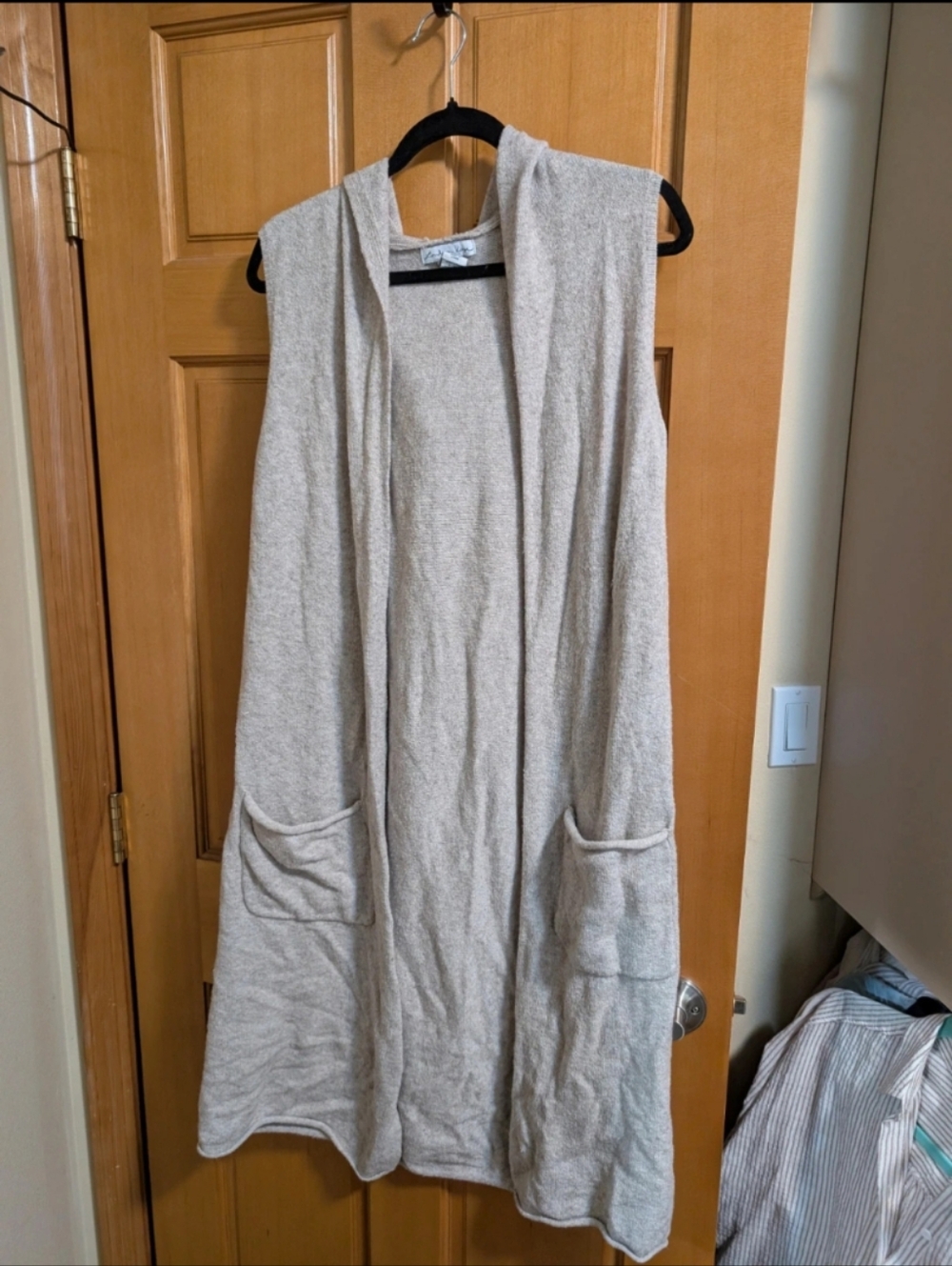 Cozy Sleeveless Hooded Open Cardigan Vest - Light Oatmeal